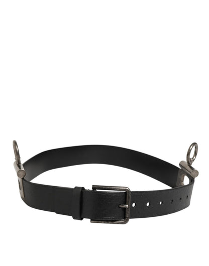 Dolce & Gabbana Black Leather Side Rings Brass Buckle Belt – 90 cm / 36 Inches par Dolce & Gabbana | Disponible sur Sandy Store ByNet