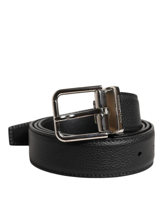 Dolce & Gabbana Black Leather Silver Metal Buckle Belt - Sandy Store ByNet