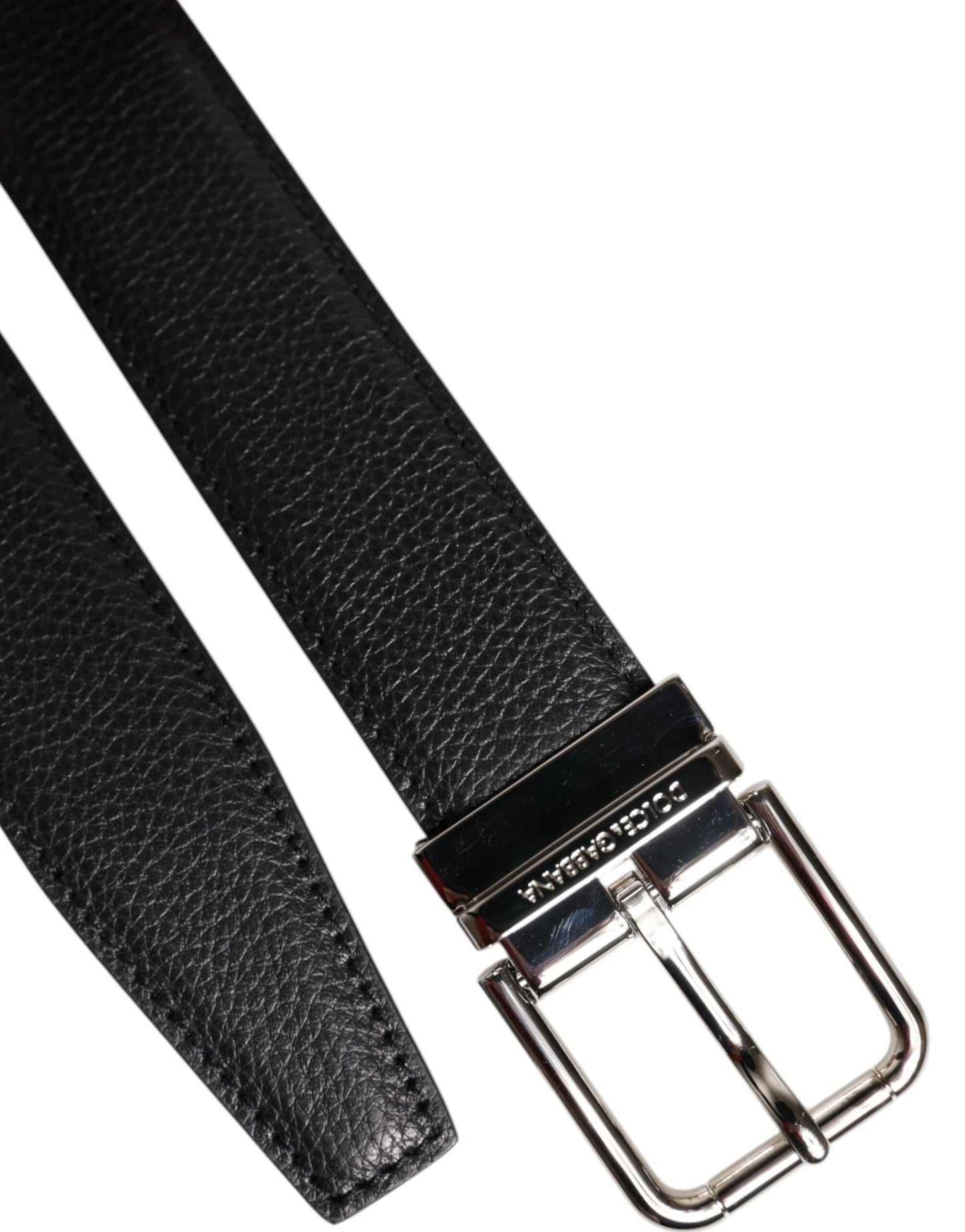 Dolce & Gabbana Black Leather Silver Metal Buckle Belt - Sandy Store ByNet