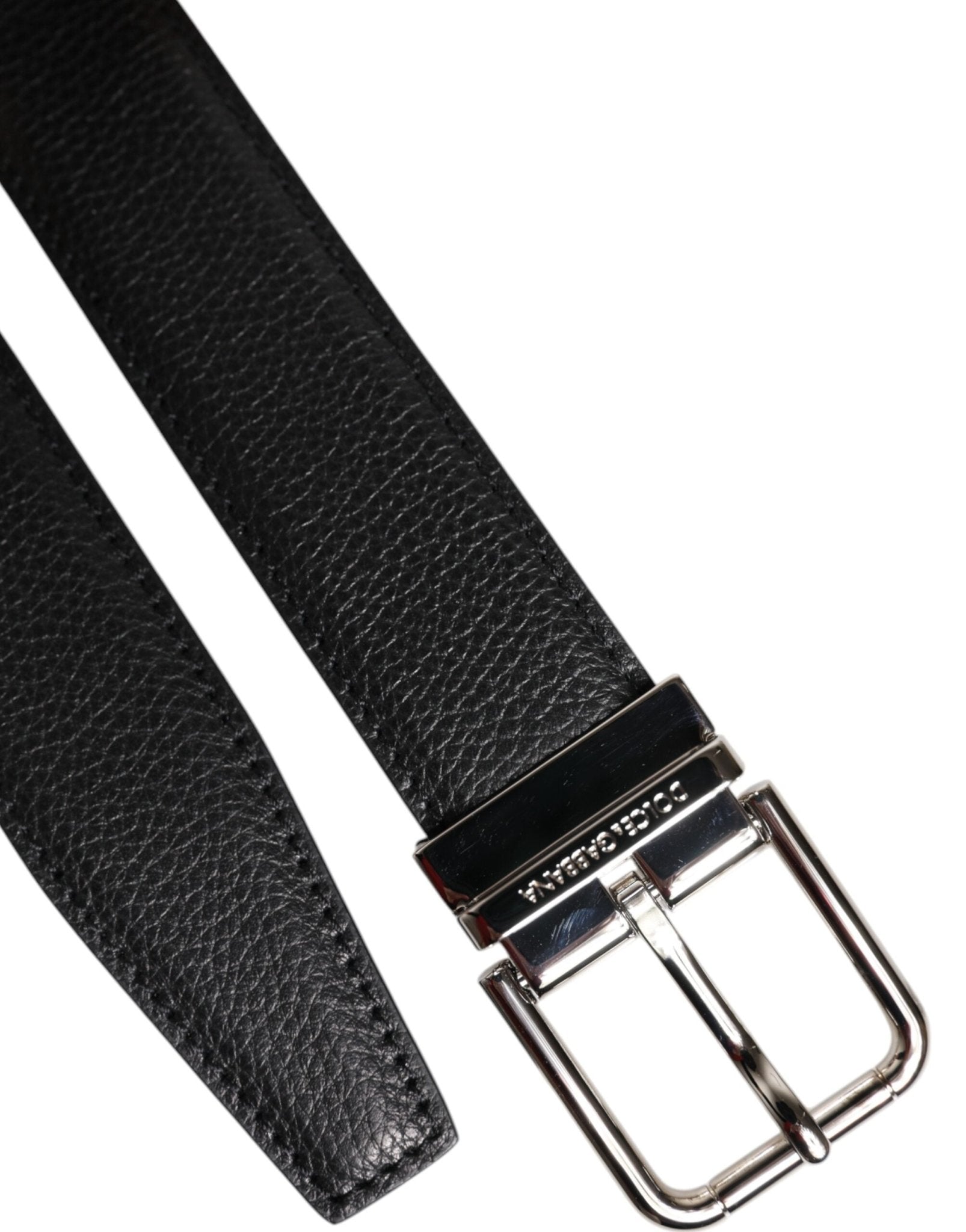 Dolce & Gabbana Black Leather Silver Metal Buckle Belt - Sandy Store ByNet