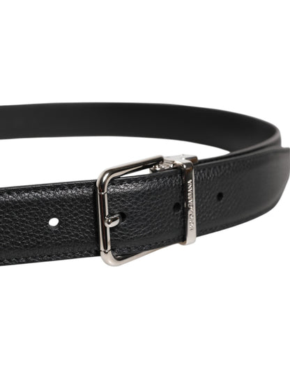 Dolce & Gabbana Black Leather Silver Metal Buckle Belt - Sandy Store ByNet