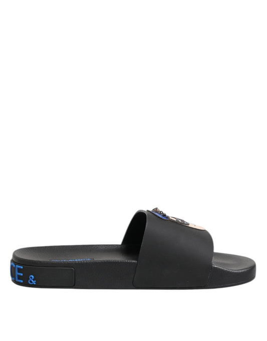Dolce & Gabbana Black Leather Slides Flats Beachwear Shoes – EU40/US7 par Dolce & Gabbana | Disponible sur Sandy Store ByNet