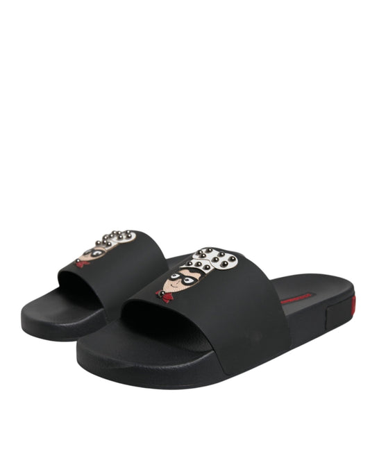 Dolce & Gabbana Black Leather Slides Sandals Beachwear Shoes - Sandy Store ByNet