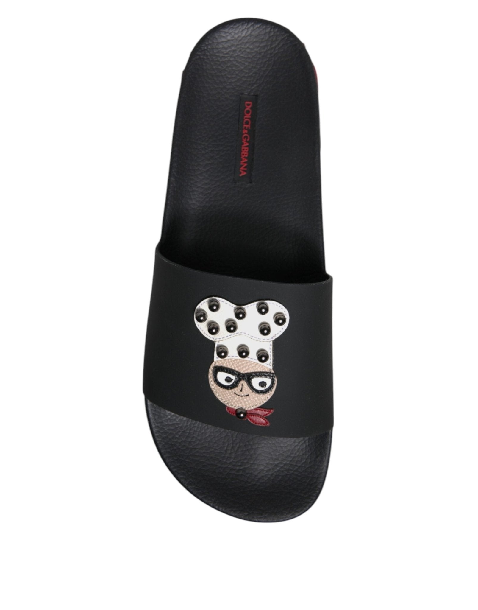 Dolce & Gabbana Black Leather Slides Sandals Beachwear Shoes - Sandy Store ByNet