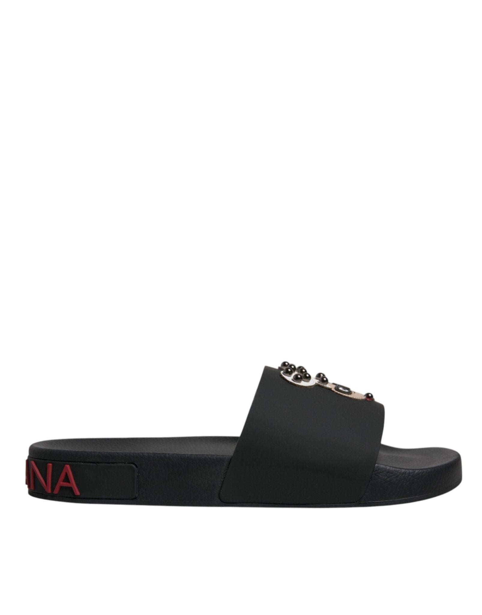 Dolce & Gabbana Black Leather Slides Sandals Beachwear Shoes - Sandy Store ByNet