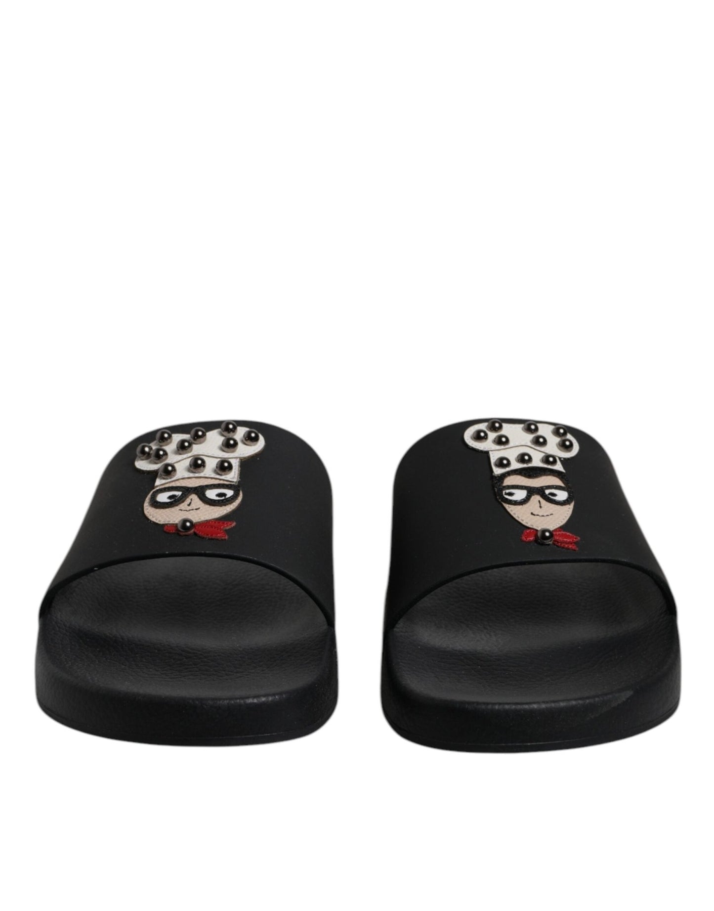 Dolce & Gabbana Black Leather Slides Sandals Beachwear Shoes - Sandy Store ByNet