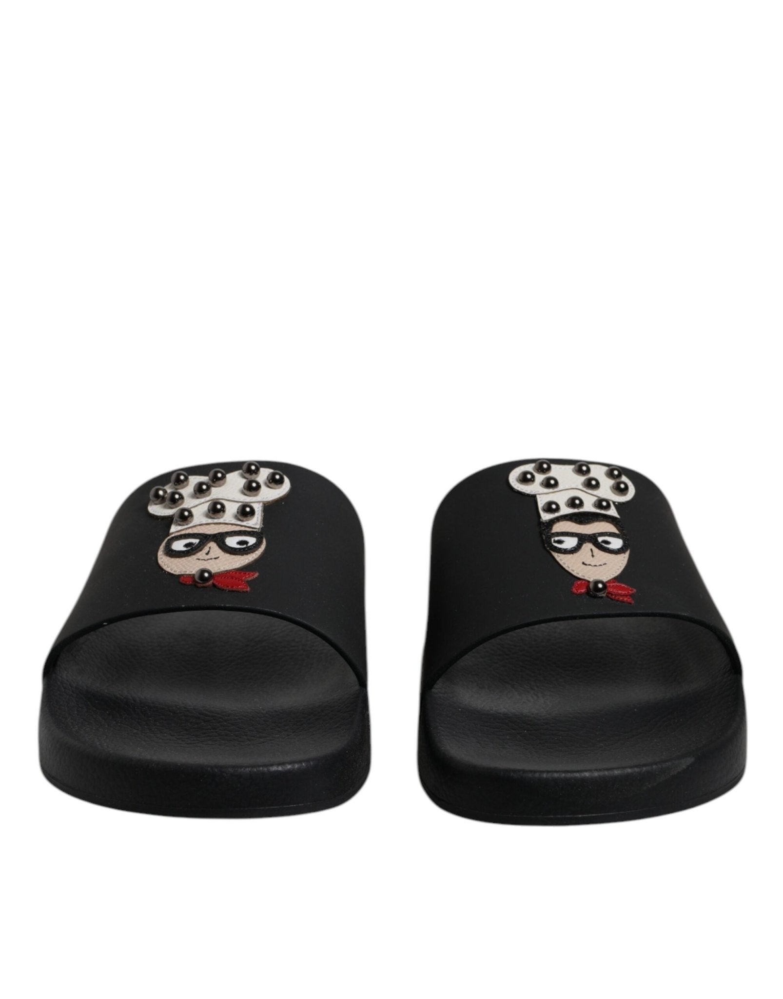 Dolce & Gabbana Black Leather Slides Sandals Beachwear Shoes - Sandy Store ByNet