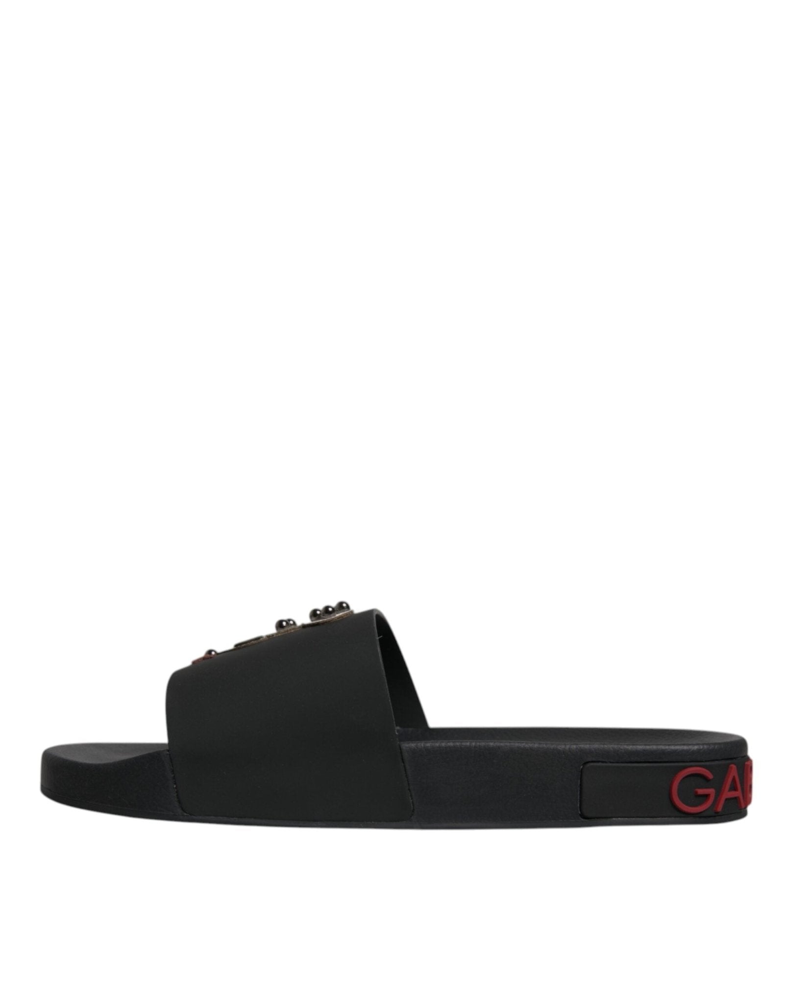 Dolce & Gabbana Black Leather Slides Sandals Beachwear Shoes - Sandy Store ByNet