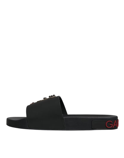 Dolce & Gabbana Black Leather Slides Sandals Beachwear Shoes - Sandy Store ByNet