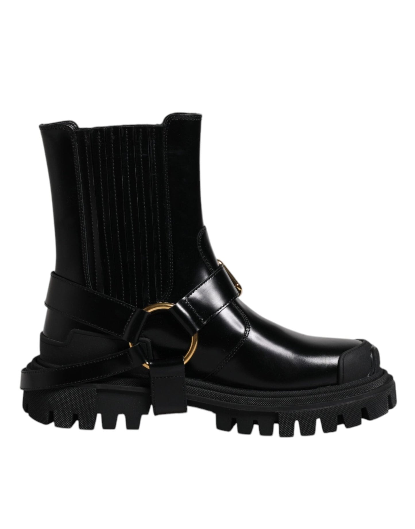 Dolce & Gabbana Black Leather Slip On Stretch Trekking Boots Shoes – EU37.5/US7 par Dolce & Gabbana | Disponible sur Sandy Store ByNet