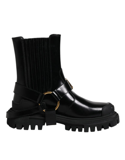 Dolce & Gabbana Black Leather Slip On Stretch Trekking Boots Shoes – EU37.5/US7 par Dolce & Gabbana | Disponible sur Sandy Store ByNet