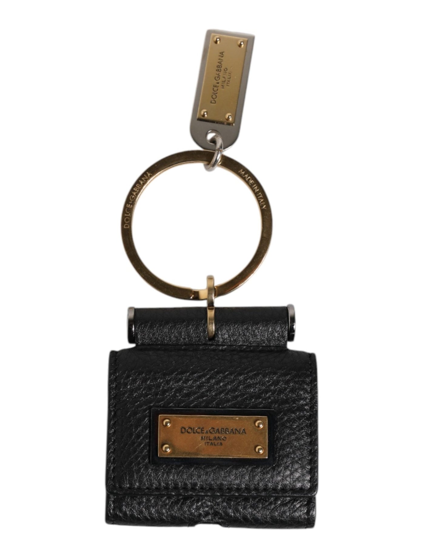 Dolce & Gabbana Black Leather Strap Gold Metal Logo Plaque Airpods Case – par Dolce & Gabbana | Disponible sur Sandy Store ByNet