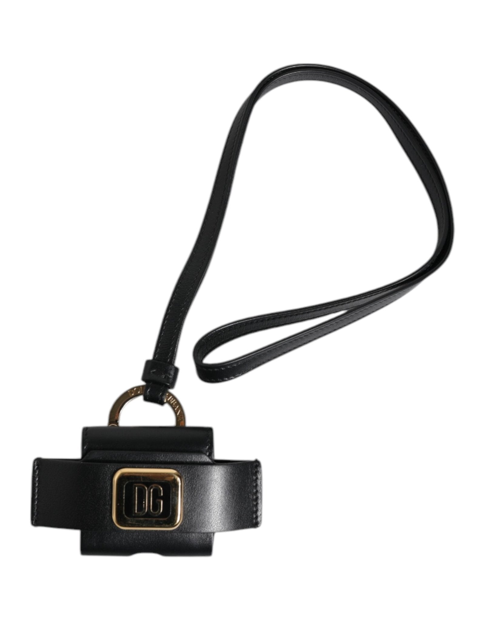 Dolce & Gabbana Black Leather Strap Gold Metal Logo Plaque Airpods Case – par Dolce & Gabbana | Disponible sur Sandy Store ByNet