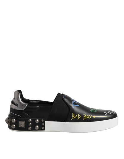 Dolce & Gabbana Black Leather Studded Graffiti Sneakers Shoes – EU40/US7 par Dolce & Gabbana | Disponible sur Sandy Store ByNet