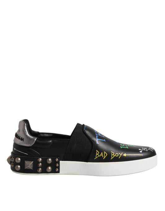 Dolce & Gabbana Black Leather Studded Graffiti Sneakers Shoes – EU40/US7 par Dolce & Gabbana | Disponible sur Sandy Store ByNet