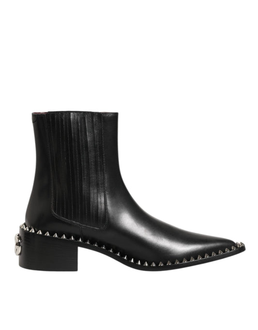 Dolce & Gabbana Black Leather Studded Men Short Boots Shoes – EU44/US11 par Dolce & Gabbana | Disponible sur Sandy Store ByNet