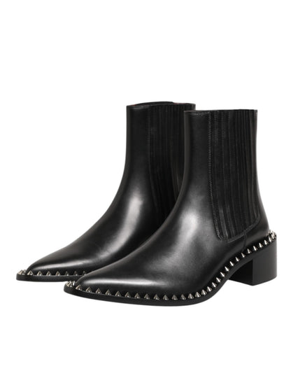 Dolce & Gabbana Black Leather Studded Men Short Boots Shoes – EU44/US11 par Dolce & Gabbana | Disponible sur Sandy Store ByNet
