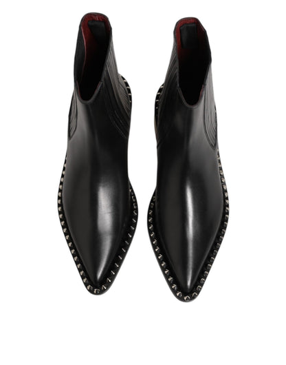 Dolce & Gabbana Black Leather Studded Men Short Boots Shoes – EU44/US11 par Dolce & Gabbana | Disponible sur Sandy Store ByNet