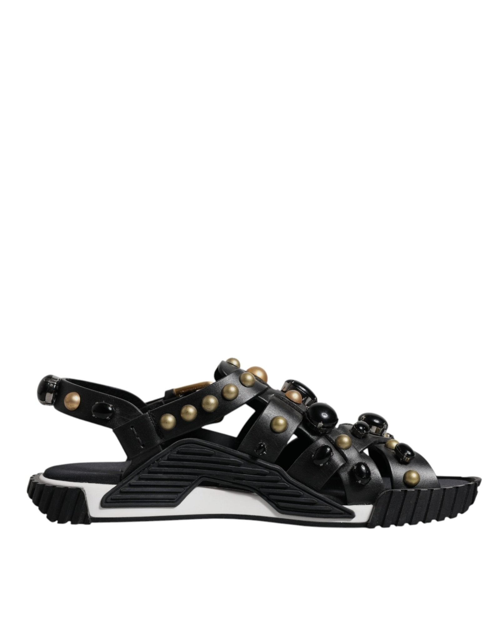 Dolce & Gabbana Black Leather Studded Slides Sandals Shoes - Sandy Store ByNet