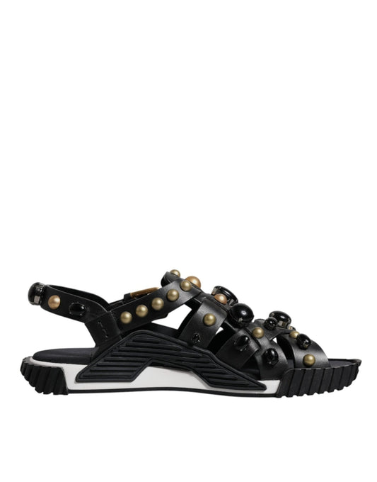 Dolce & Gabbana Black Leather Studded Slides Sandals Shoes - Sandy Store ByNet