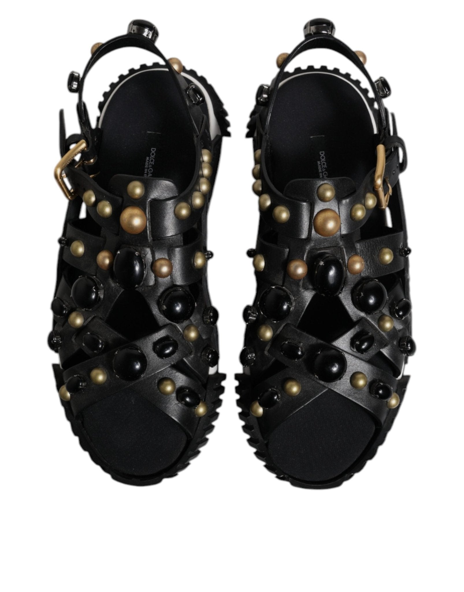 Dolce & Gabbana Black Leather Studded Slides Sandals Shoes - Sandy Store ByNet