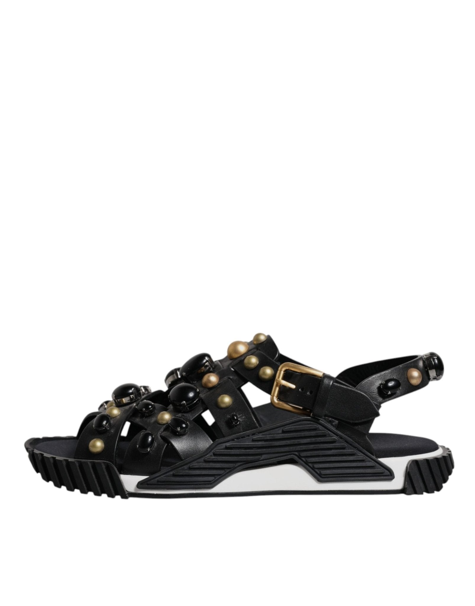 Dolce & Gabbana Black Leather Studded Slides Sandals Shoes - Sandy Store ByNet