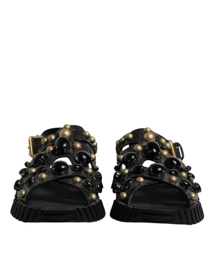 Dolce & Gabbana Black Leather Studded Slides Sandals Shoes - Sandy Store ByNet