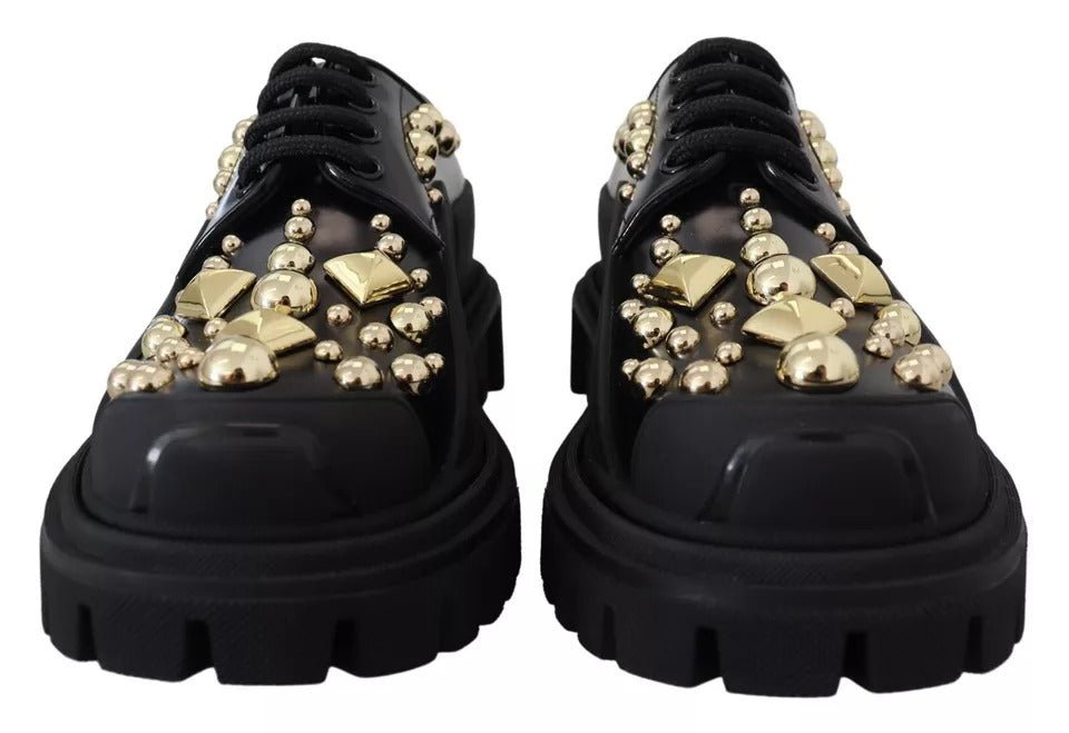 Dolce & Gabbana Black Leather Trekking Derby Embellished Shoes - Sandy Store ByNet