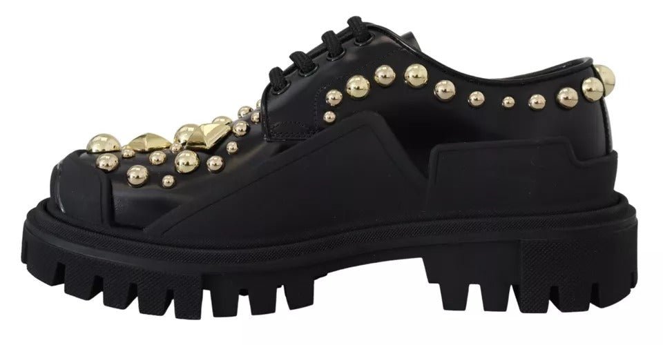 Dolce & Gabbana Black Leather Trekking Derby Embellished Shoes - Sandy Store ByNet