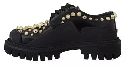 Dolce & Gabbana Black Leather Trekking Derby Embellished Shoes - Sandy Store ByNet