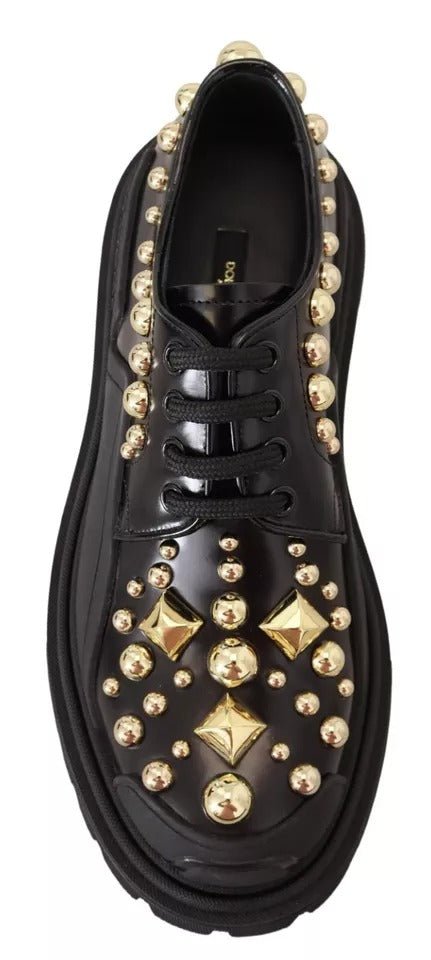 Dolce & Gabbana Black Leather Trekking Derby Embellished Shoes - Sandy Store ByNet