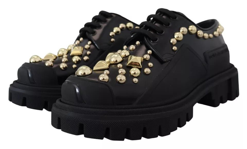 Dolce & Gabbana Black Leather Trekking Derby Embellished Shoes - Sandy Store ByNet