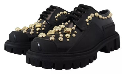 Dolce & Gabbana Black Leather Trekking Derby Embellished Shoes - Sandy Store ByNet