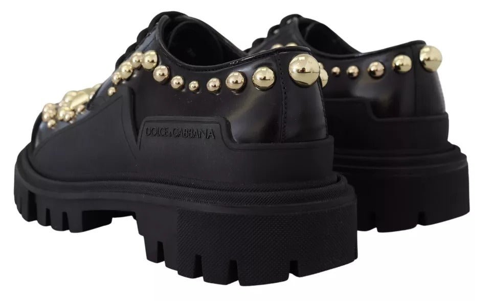 Dolce & Gabbana Black Leather Trekking Derby Embellished Shoes - Sandy Store ByNet