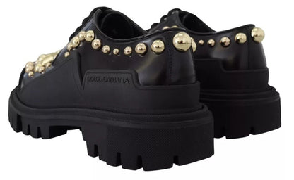 Dolce & Gabbana Black Leather Trekking Derby Embellished Shoes - Sandy Store ByNet