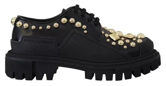 Dolce & Gabbana Black Leather Trekking Derby Embellished Shoes - Sandy Store ByNet