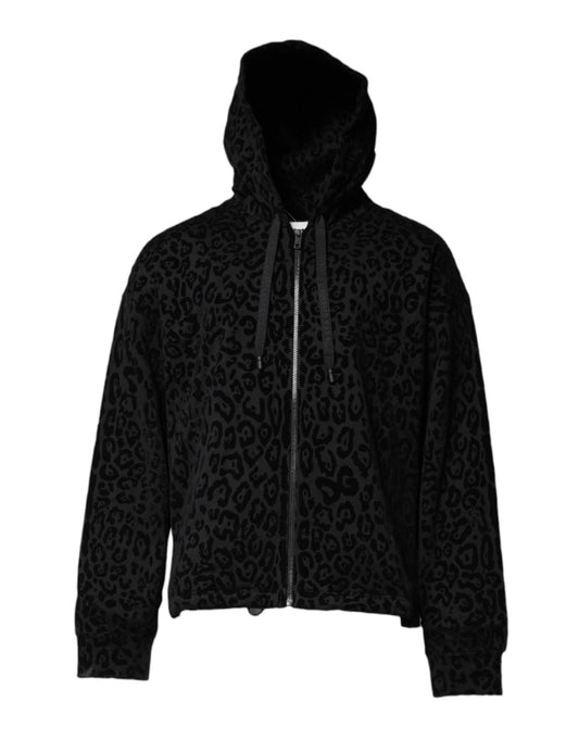 Dolce & Gabbana Black Leopard Full Zip Hooded Sweatshirt Sweater – IT52 | XL par Dolce & Gabbana | Disponible sur Sandy Store ByNet