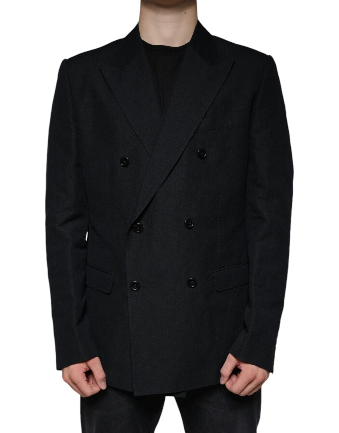Dolce & Gabbana Black Linen Double Breasted Dress Blazer - Sandy Store ByNet