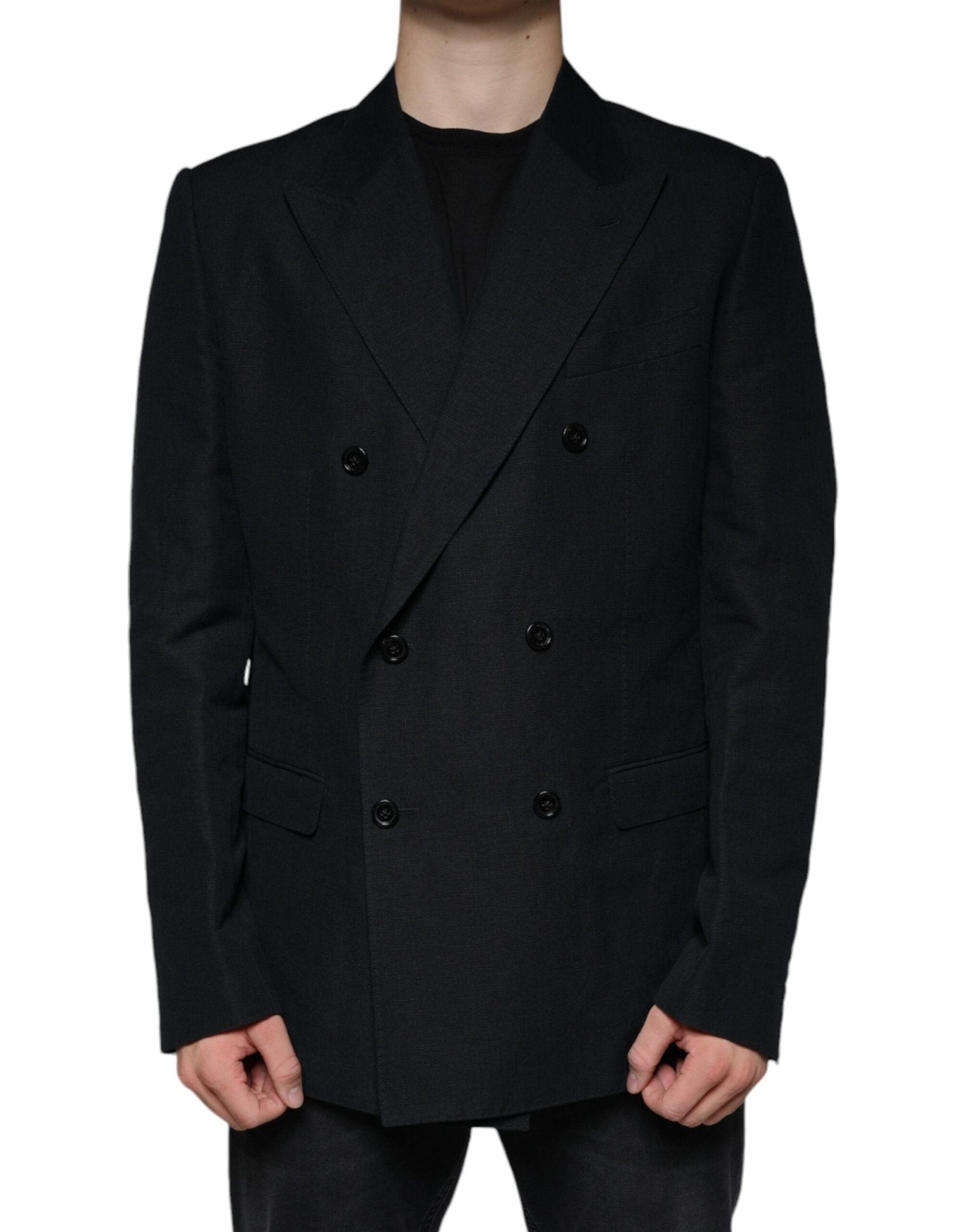 Dolce & Gabbana Black Linen Double Breasted Dress Blazer - Sandy Store ByNet