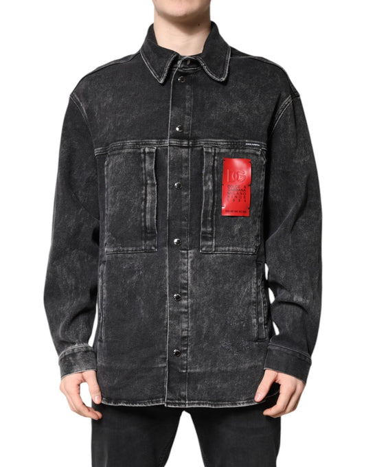 Dolce & Gabbana Black Logo Cotton Stretch Denim Jacket - Sandy Store ByNet