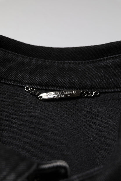 Dolce & Gabbana Black Logo Cotton Stretch Denim Jacket - Sandy Store ByNet