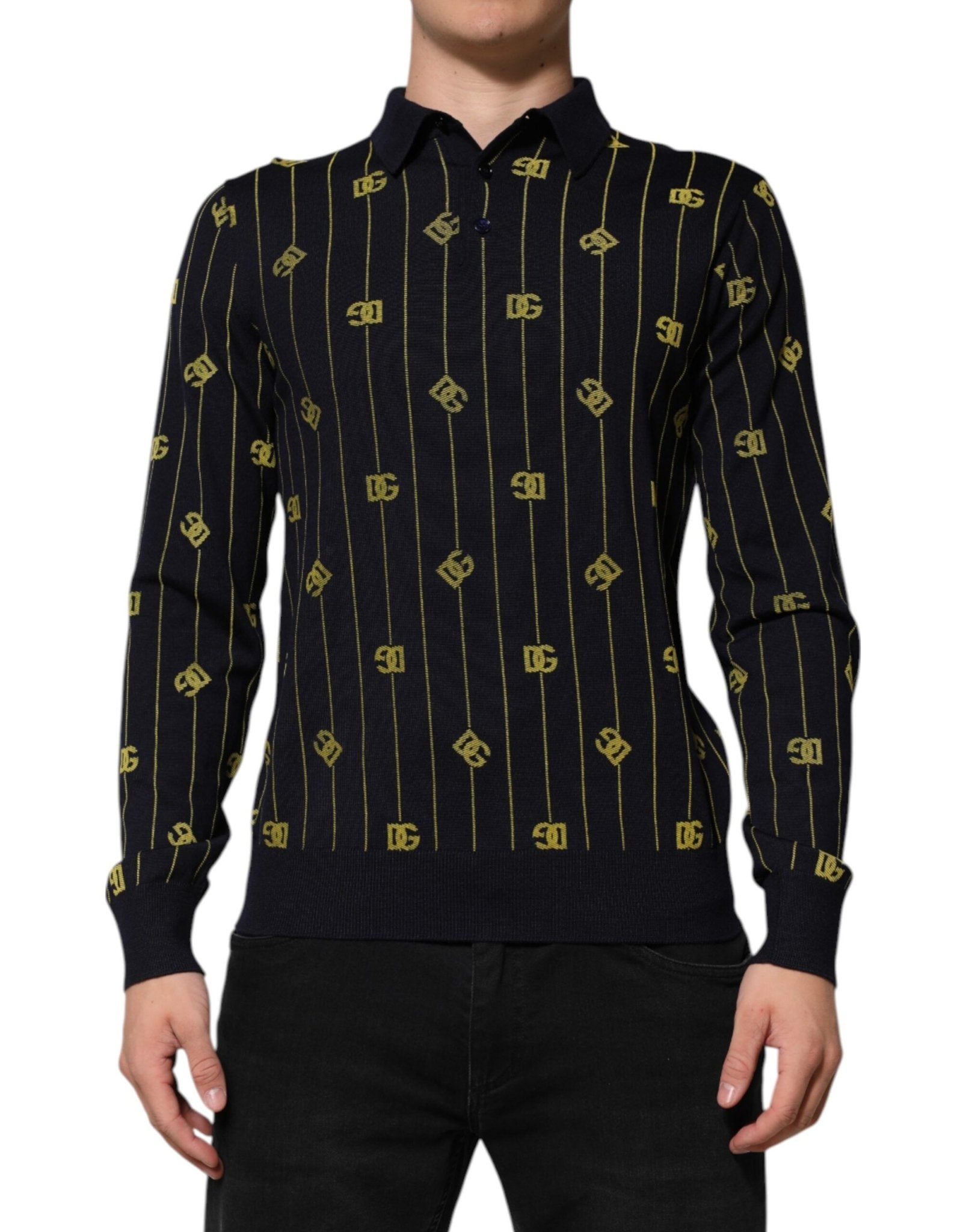 Dolce & Gabbana Black Logo Jacquard Knitted Polo Shirt T-shirt – IT48 | M par Dolce & Gabbana | Disponible sur Sandy Store ByNet