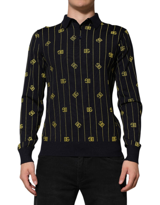 Dolce & Gabbana Black Logo Jacquard Knitted Polo Shirt T-shirt – IT48 | M par Dolce & Gabbana | Disponible sur Sandy Store ByNet
