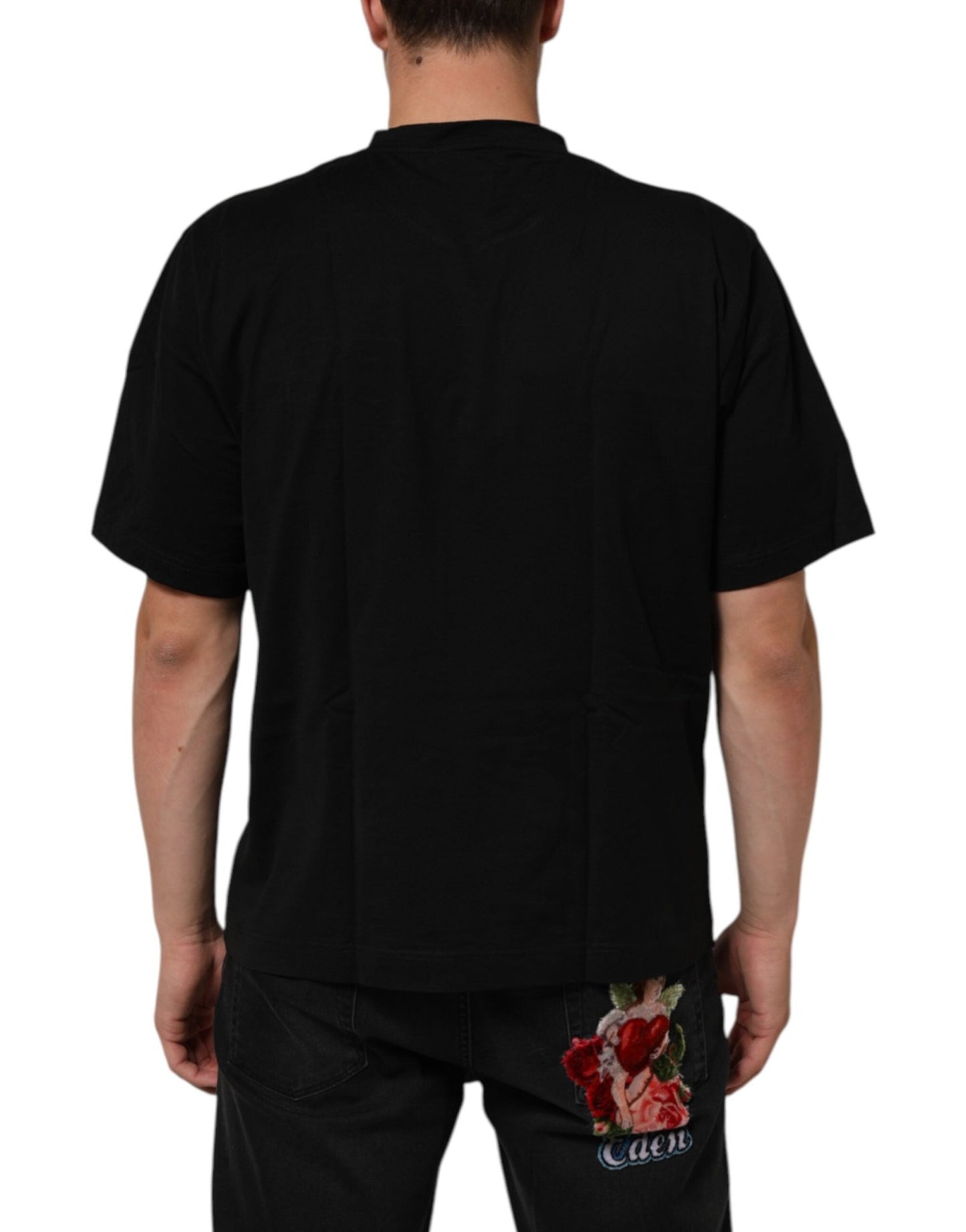 Dolce & Gabbana Black Logo Patch Cotton Men Crew Neck T-shirt – IT50 | L par Dolce & Gabbana | Disponible sur Sandy Store ByNet