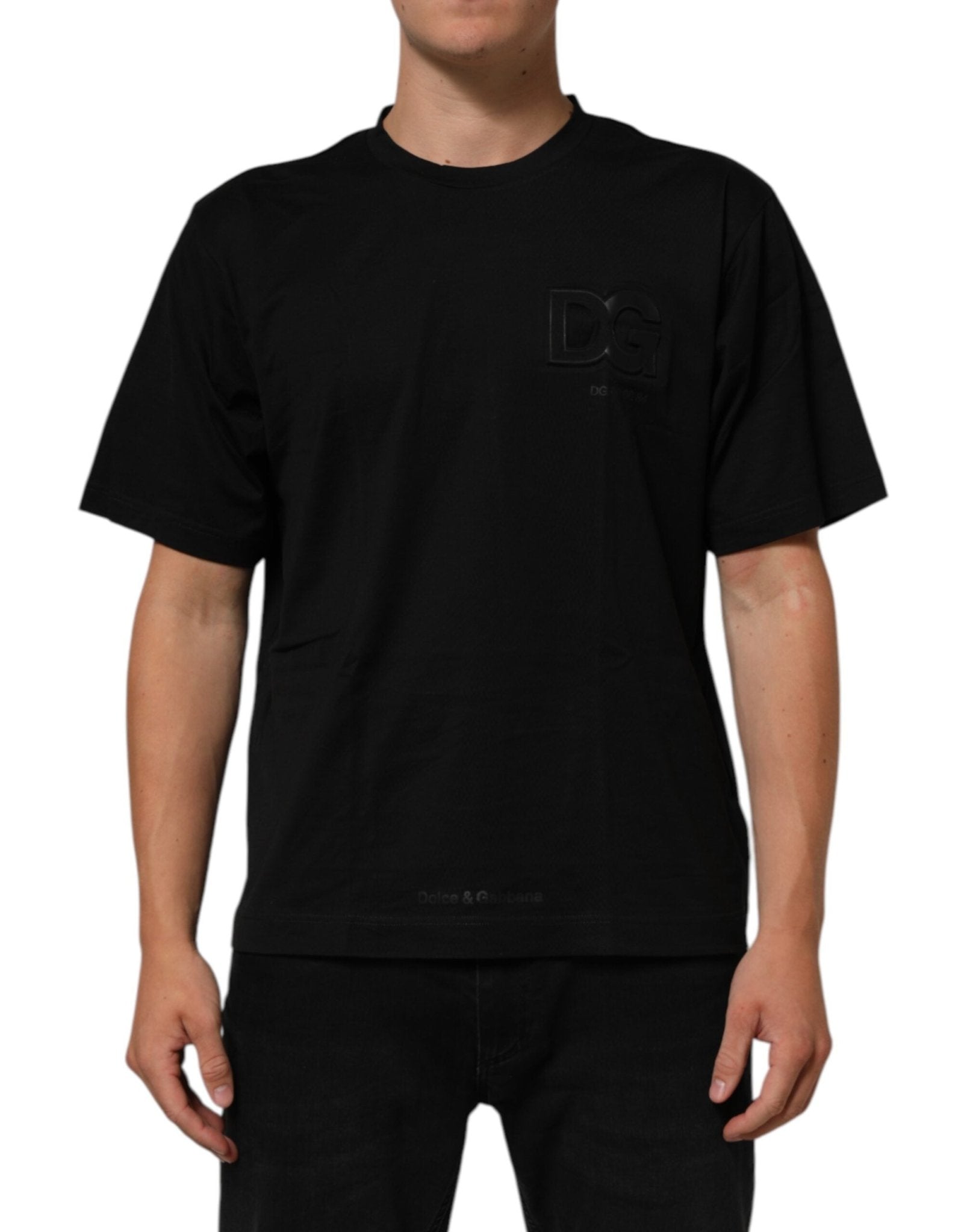 Dolce & Gabbana Black Logo Patch Cotton Men Crew Neck T-shirt – IT50 | L par Dolce & Gabbana | Disponible sur Sandy Store ByNet
