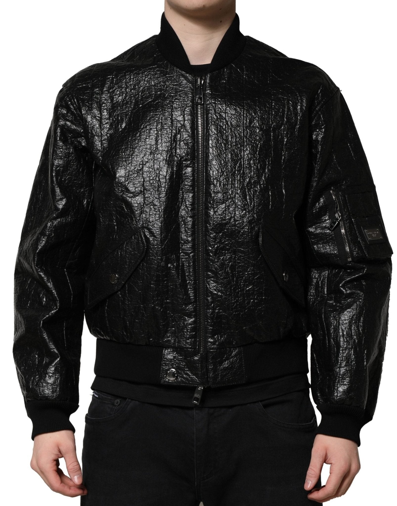Dolce & Gabbana Black Logo Plaque Bomber Full Zipper Jacket – IT46 | S par Dolce & Gabbana | Disponible sur Sandy Store ByNet