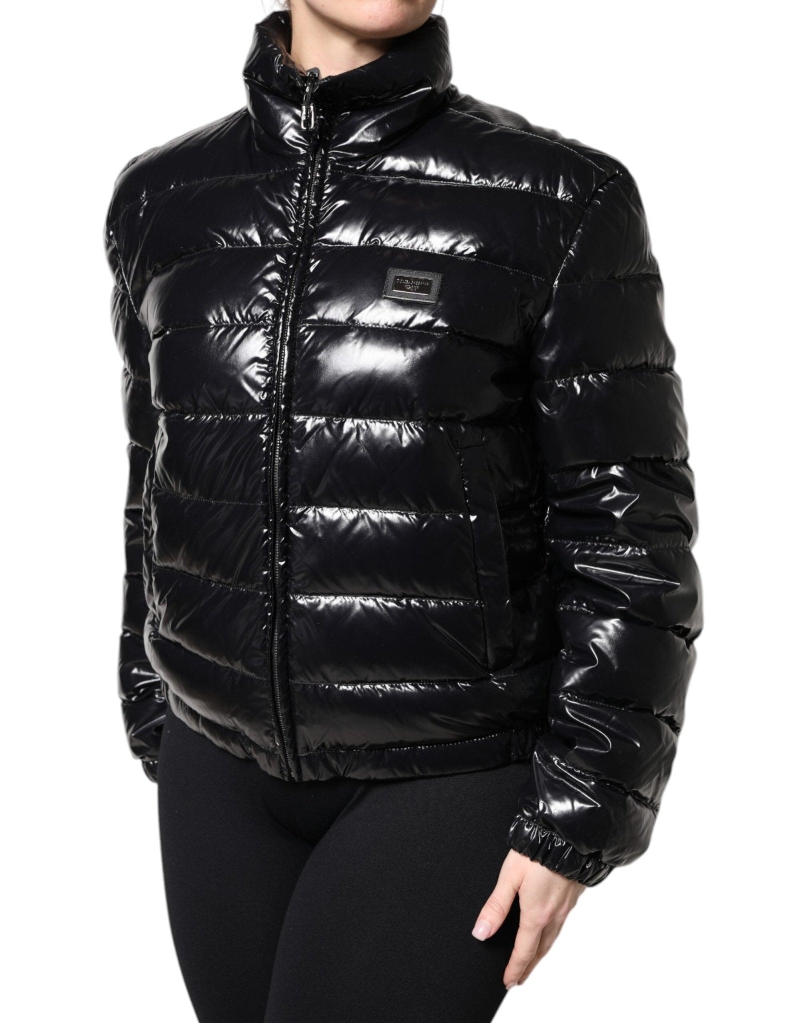 Dolce & Gabbana Black Logo Plaque Full Zip Puffer Jacket - Sandy Store ByNet