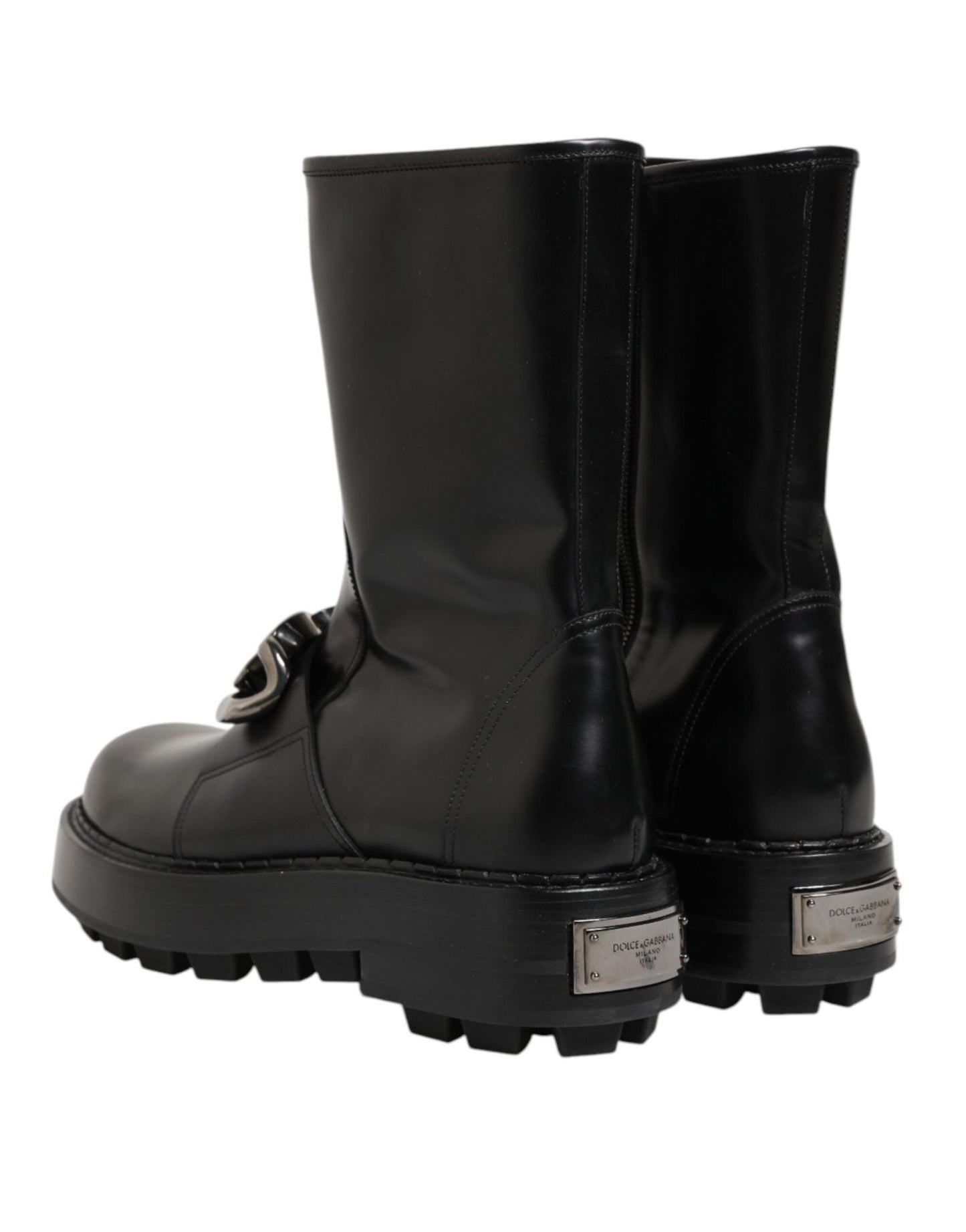 Dolce & Gabbana Black Logo Plaque Mid Calf Biker Boots Shoes – EU44/US11 par Dolce & Gabbana | Disponible sur Sandy Store ByNet