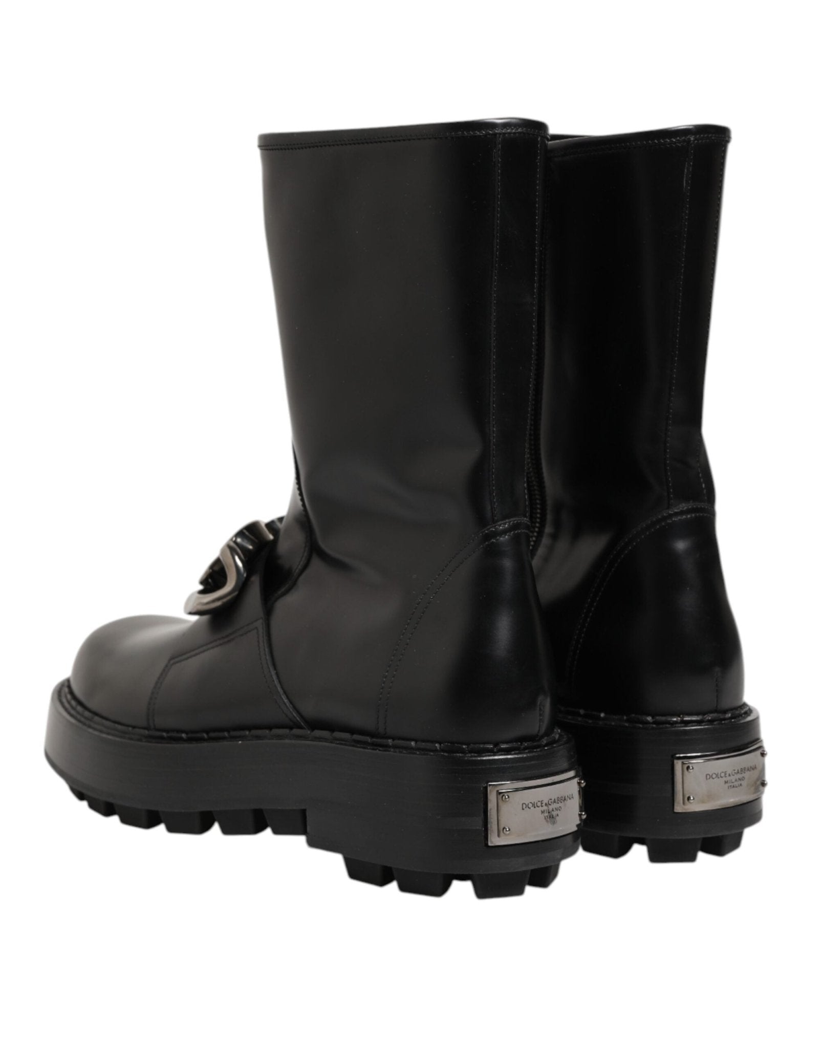 Dolce & Gabbana Black Logo Plaque Mid Calf Biker Boots Shoes – EU44/US11 par Dolce & Gabbana | Disponible sur Sandy Store ByNet