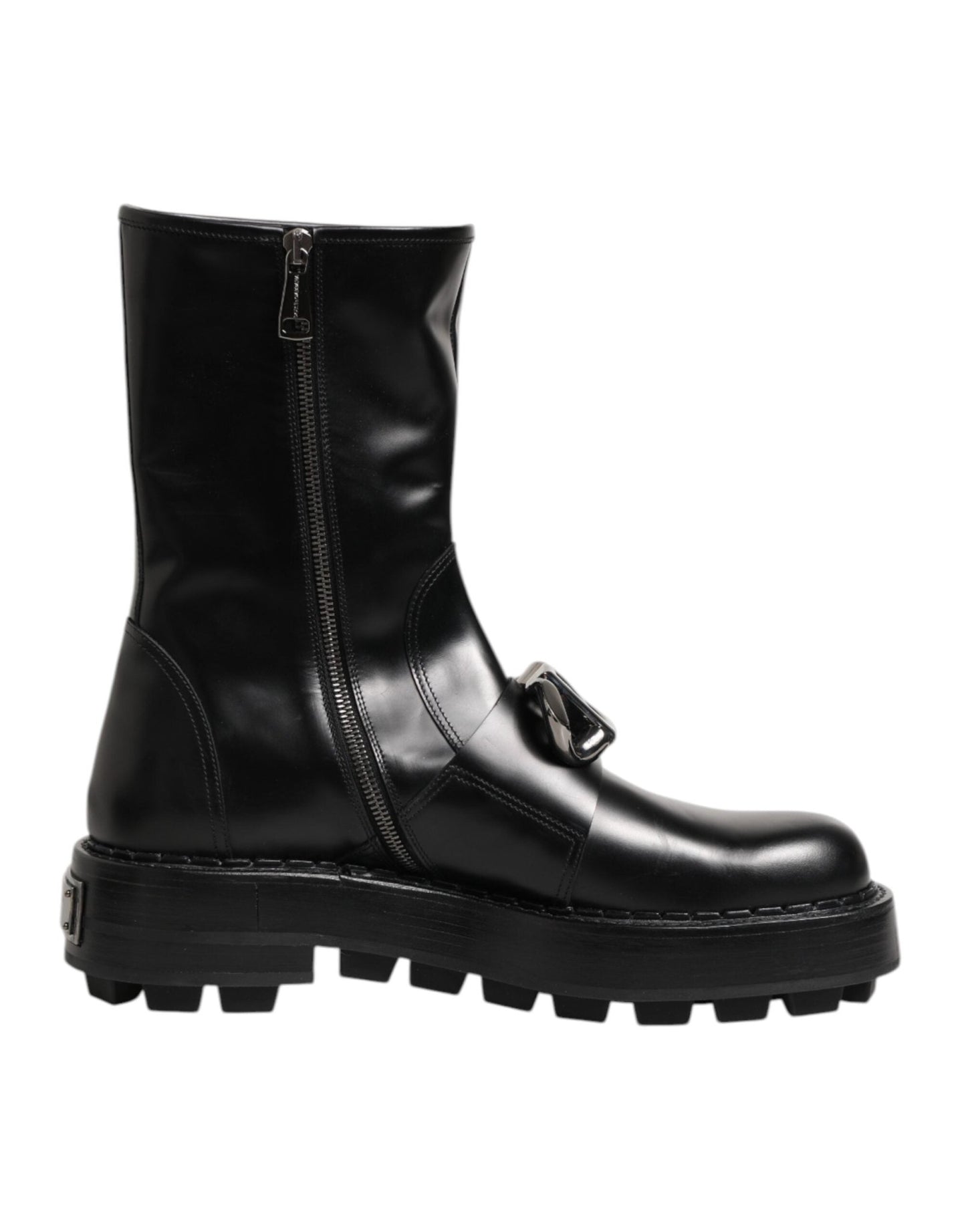 Dolce & Gabbana Black Logo Plaque Mid Calf Biker Boots Shoes – EU44/US11 par Dolce & Gabbana | Disponible sur Sandy Store ByNet